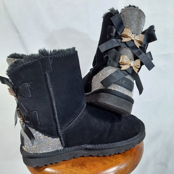 UGG Black Bling Bailey Bow Boots - Picture 1 of 13